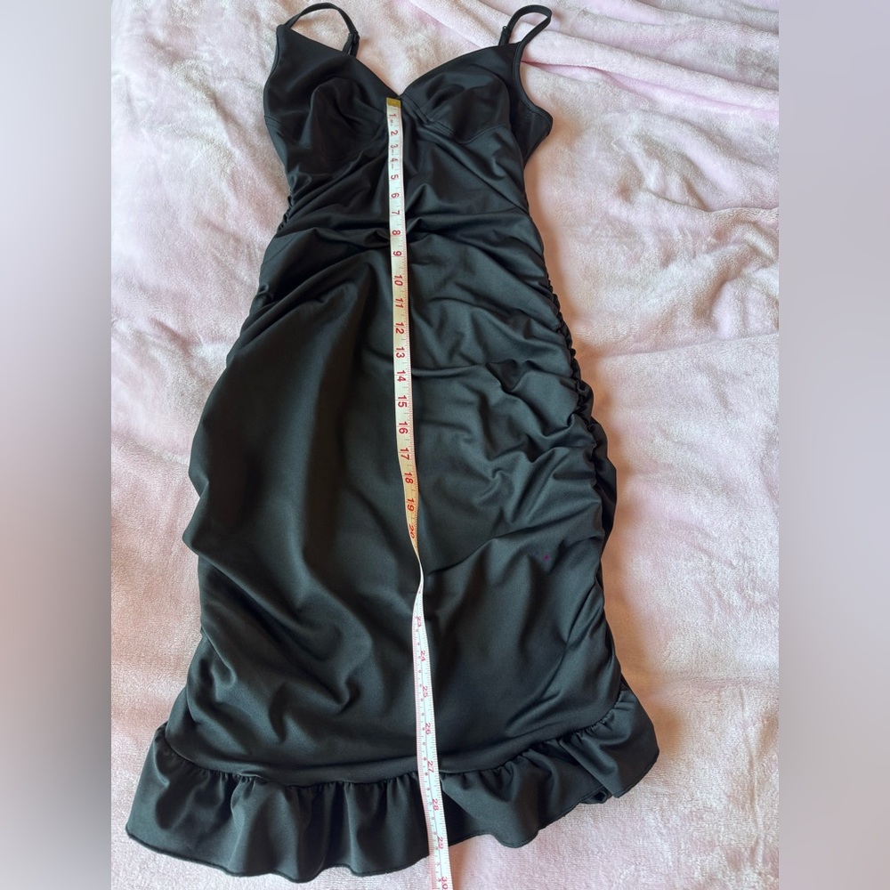 Black Ruffled Mini  Dress With Ruching - Picture 8 of 8